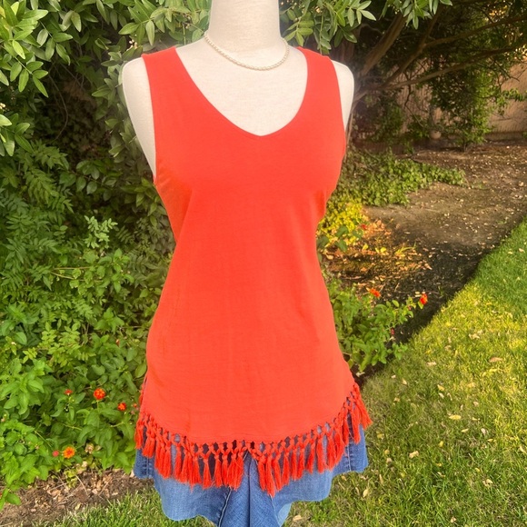 J. Jill Bright Orange 🍊 Tank Top with Fringe Hem - Picture 2 of 8